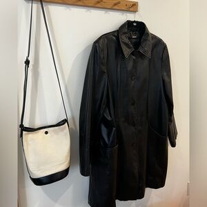 Vintage Black Genuine Leather Trench
